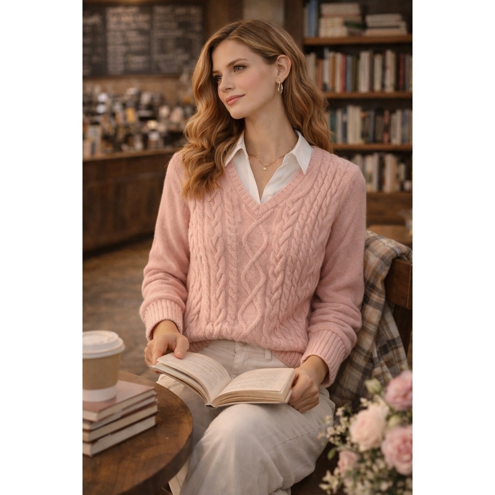 Chaps Ralph Lauren Cable Knit Sweater Womens XL‎ Pink Old Money Preppy